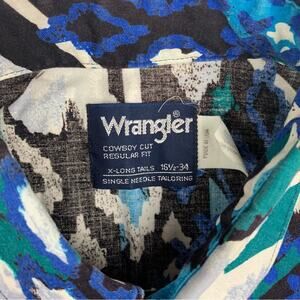 Wrangler mens 16.5 Large cowboy cut blue black Aztec print long tail vintage yel